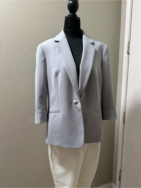 Kasper Light Gray Single-Button Blazer